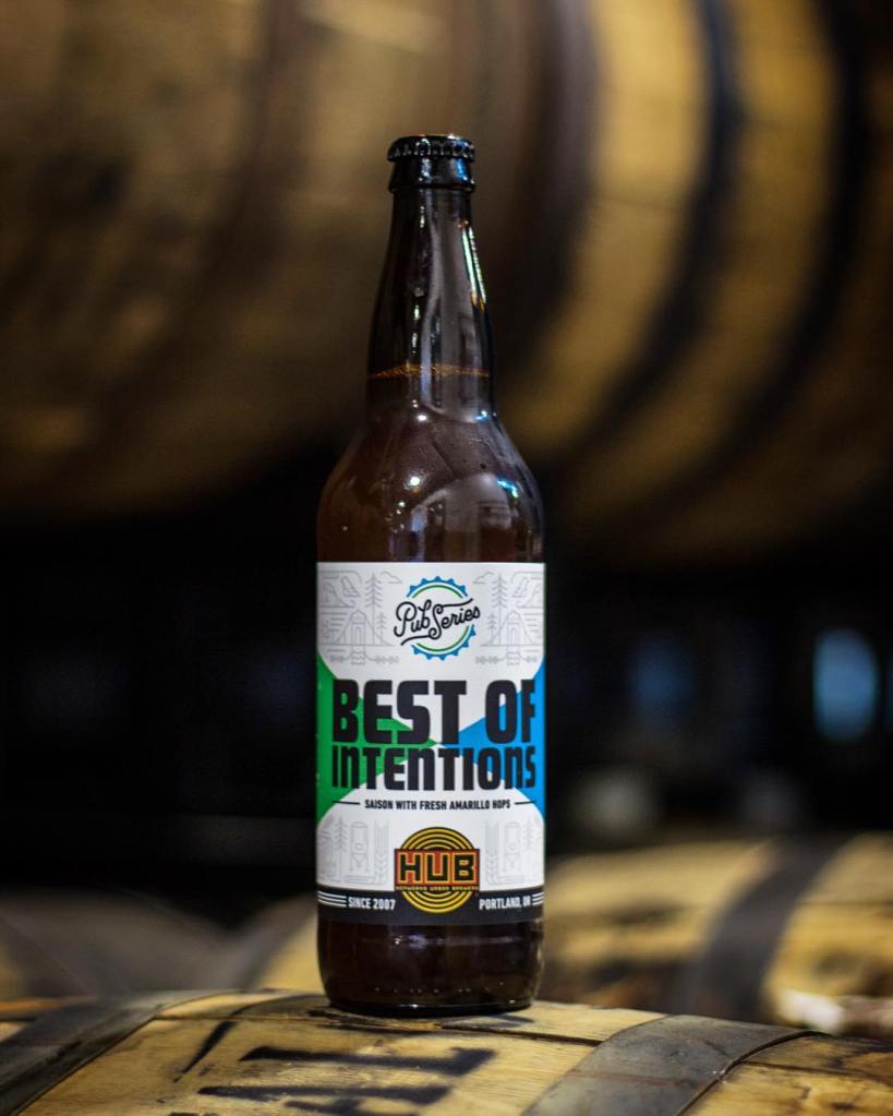Best of Intentions Fresh Hop IPA with Hopworks Pub Series label